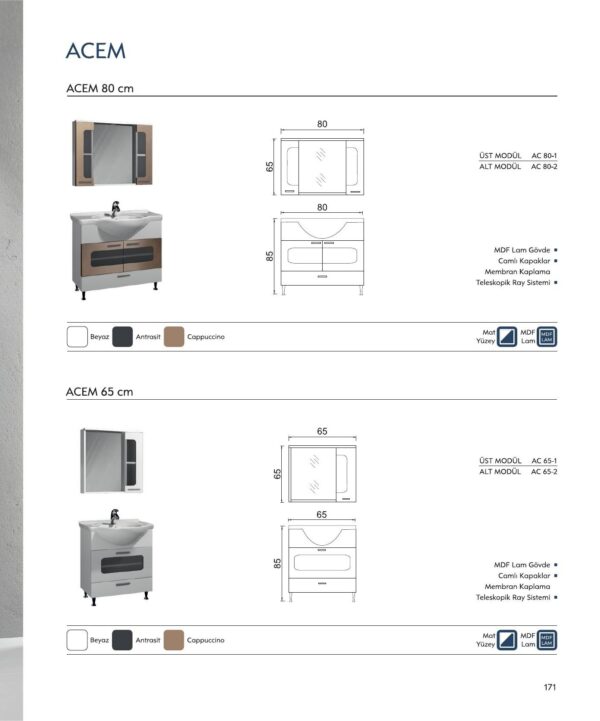 ACEM teknik çizim ACEM Banyo Dolabı teknik çizim ve ölçüler - Vita Mobilya