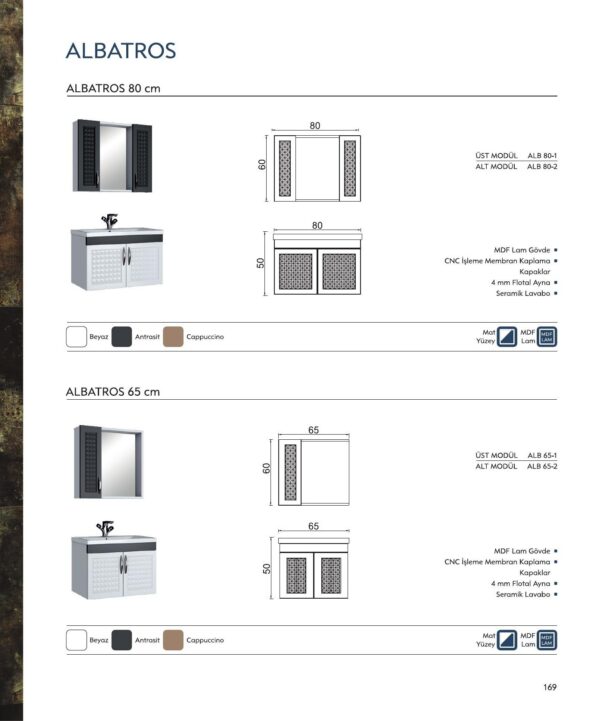 ALBATROS teknik çizim ALBATROS Banyo Dolabı teknik çizim ve ölçüler - Vita Mobilya