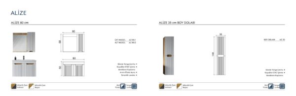 ALİZE teknik çizim ALİZE Banyo Dolabı teknik çizim ve ölçüler - Vita Mobilya
