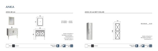 ANKA teknik çizim ANKA Banyo Dolabı teknik çizim ve ölçüler - Vita Mobilya