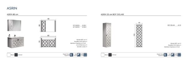 ASRIN Banyo Dolabı teknik çizim ve ölçüler - Vita Mobilya