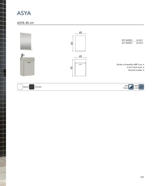 ASYA teknik çizim ASYA Banyo Dolabı teknik çizim ve ölçüler - Vita Mobilya