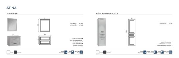 ATİNA teknik çizim ATİNA Banyo Dolabı teknik çizim ve ölçüler - Vita Mobilya