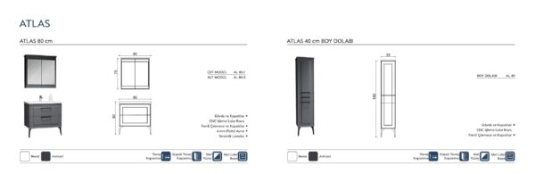 ATLAS teknik çizim ATLAS Banyo Dolabı teknik çizim ve ölçüler - Vita Mobilya