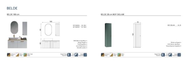 BELDE teknik çizim BELDE Banyo Dolabı teknik çizim ve ölçüler - Vita Mobilya