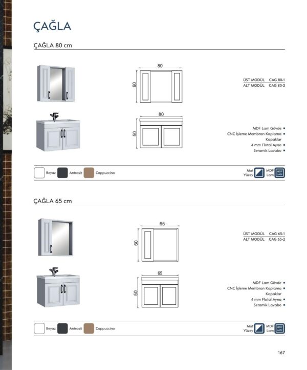 ÇAĞLA teknik çizim ÇAĞLA Banyo Dolabı teknik çizim ve ölçüler - Vita Mobilya