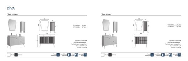 DİVA teknik çizim DİVA Banyo Dolabı teknik çizim ve ölçüler - Vita Mobilya