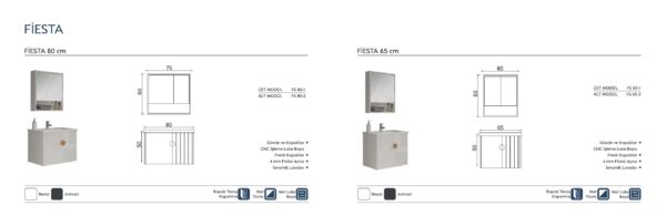 FİESTA teknik çizim FİESTA Banyo Dolabı teknik çizim ve ölçüler - Vita Mobilya