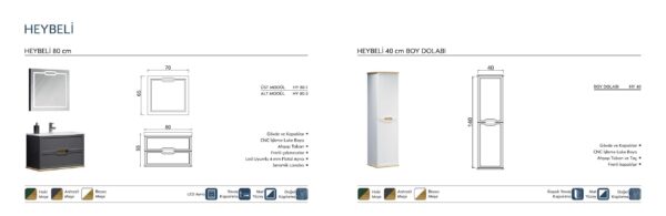 HEYBELİ Banyo Dolabı teknik çizim ve ölçüler - Vita Mobilya