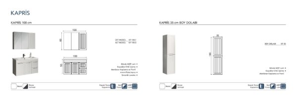 KAPRİS teknik çizim KAPRİS Banyo Dolabı teknik çizim ve ölçüler - Vita Mobilya
