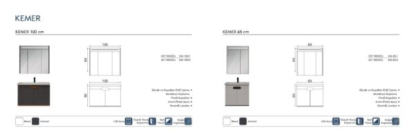 KEMER teknik çizim KEMER Banyo Dolabı teknik çizim ve ölçüler - Vita Mobilya