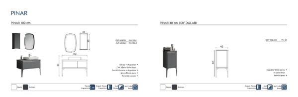 PINAR teknik çizim PINAR Banyo Dolabı teknik çizim ve ölçüler - Vita Mobilya