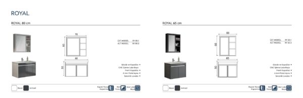 ROYAL teknik çizim ROYAL Banyo Dolabı teknik çizim ve ölçüler - Vita Mobilya