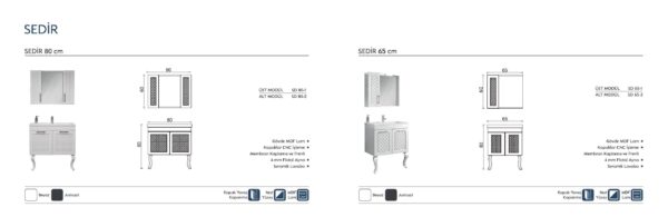 SEDİR Banyo Dolabı teknik çizim ve ölçüler - Vita Mobilya