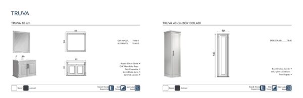 TRUVA Banyo Dolabı teknik çizim ve ölçüler - Vita Mobilya