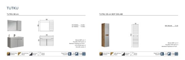 TUTKU teknik çizim TUTKU Banyo Dolabı teknik çizim ve ölçüler - Vita Mobilya