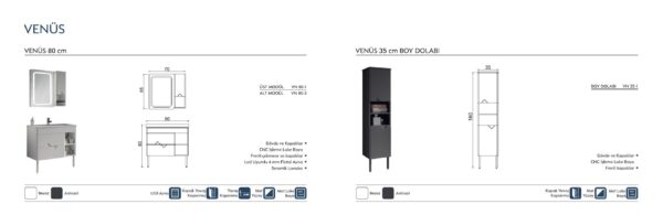 VENÜS teknik çizim VENÜS Banyo Dolabı teknik çizim ve ölçüler - Vita Mobilya