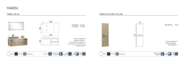 YAREN teknik çizim YAREN Banyo Dolabı teknik çizim ve ölçüler - Vita Mobilya