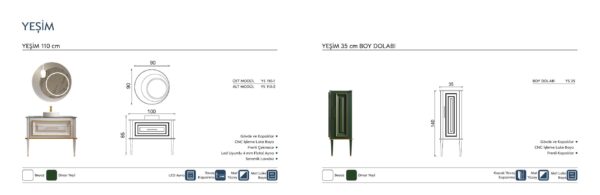 YEŞİM teknik çizim YEŞİM Banyo Dolabı teknik çizim ve ölçüler - Vita Mobilya