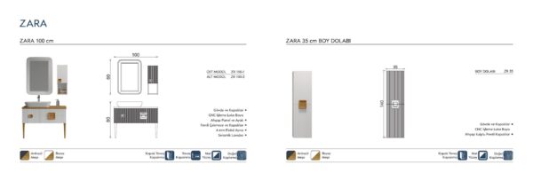 ZARA teknik çizim ZARA Banyo Dolabı teknik çizim ve ölçüler - Vita Mobilya
