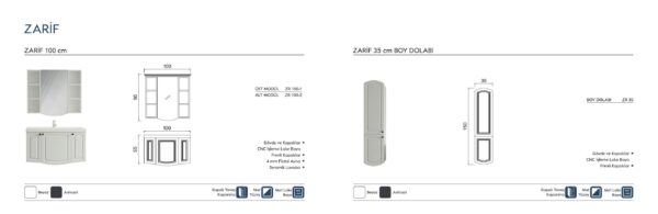 ZARİF teknik çizim ZARİF Banyo Dolabı teknik çizim ve ölçüler - Vita Mobilya